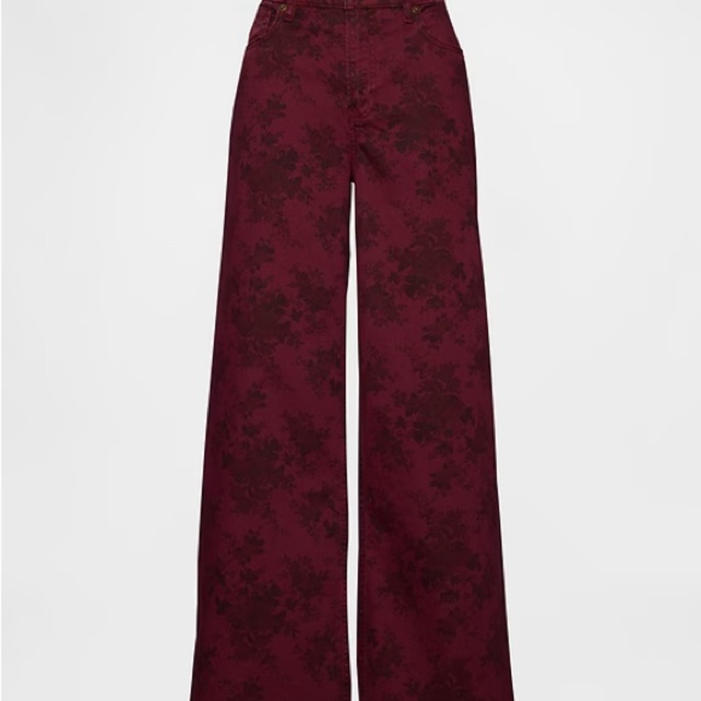 GAP Floral Burgundy Wide-Leg Pants